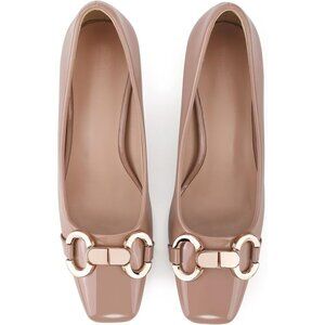 🆕Women's Nude Closed Square Toe Pump Low Kitten Comfortable Dress Pump Shoes